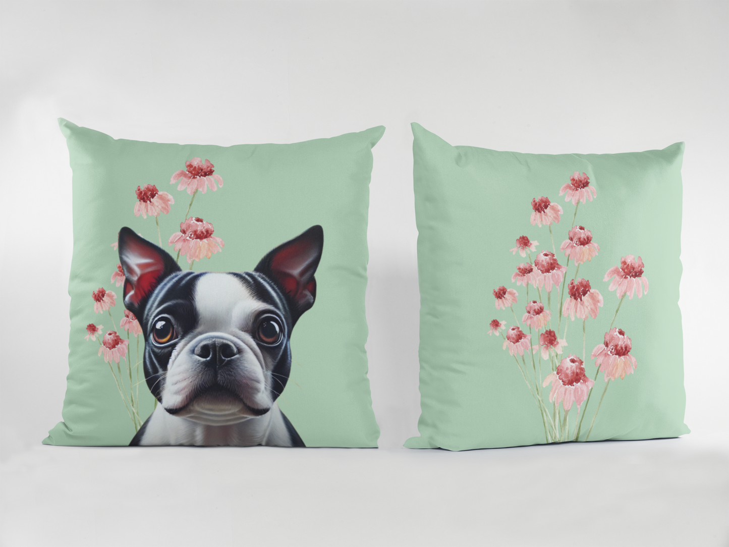 Boston Terrier Scatter Cushion with Floral Design