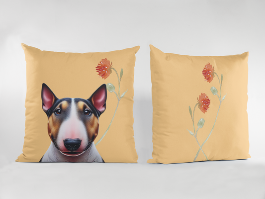 Bull Terrier Scatter Cushion with Floral Design