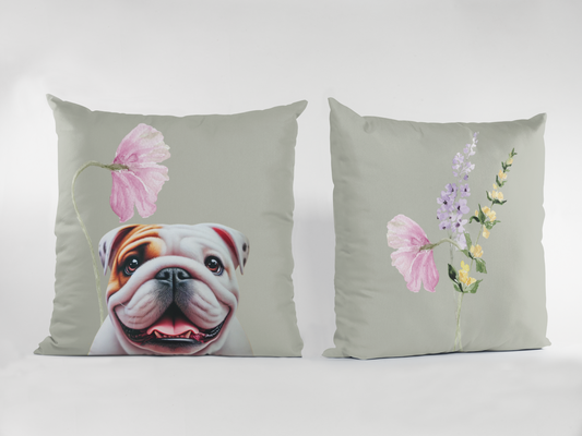 Bulldog Scatter Cushion with Floral Design