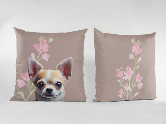Chihuahua Scatter Cushion with Floral Design