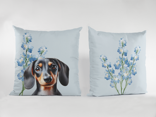 Dachshund / Sausage Dog Scatter Cushion with Floral Design