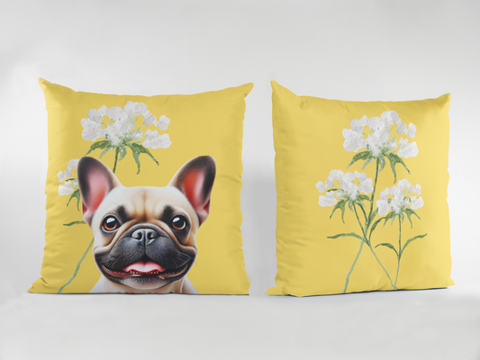 French Bulldog Scatter Cushion with Floral Design