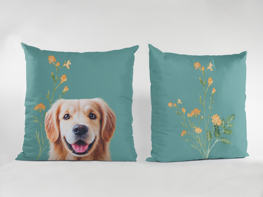 Golden Retriever Scatter Cushion with Floral Design