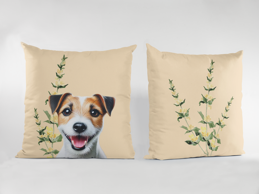 Jack Russell Scatter Cushion with Floral Design