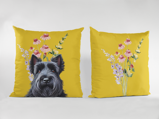 Scottish Terrier Scatter Cushion with Floral Design