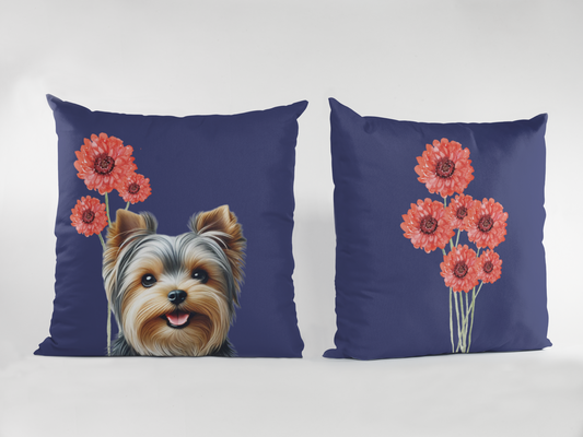 Yorkie Scatter Cushion with Floral Design